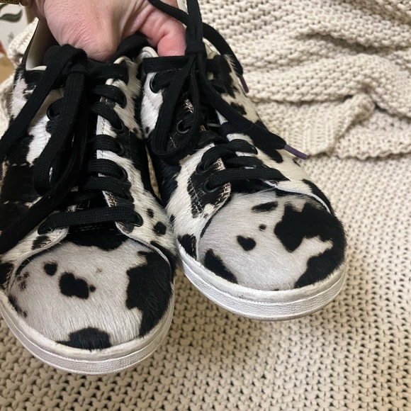 Adidas Stan Smith Black and White Fuzzy Cow Print Sneakers Women’s 7 - Picture 9 of 13